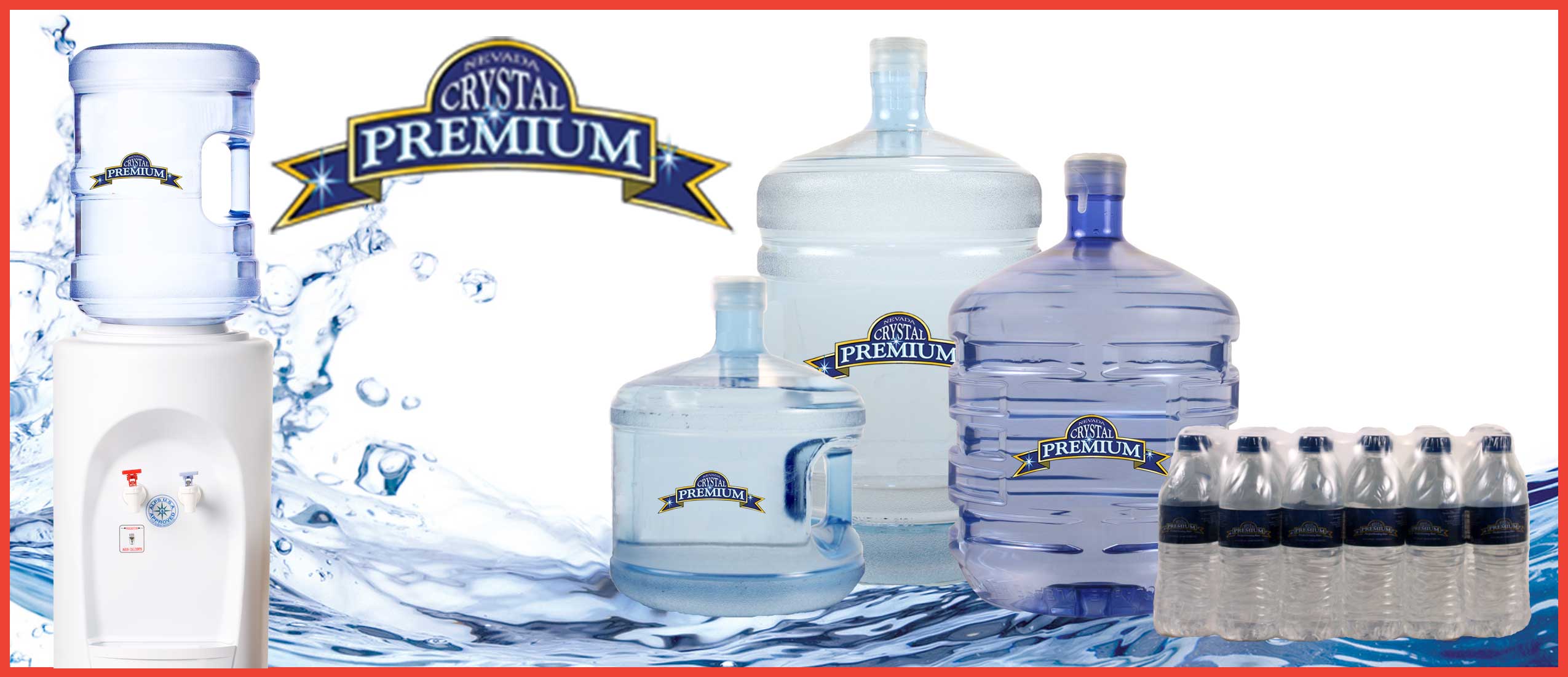 Bottles of purified water available through Nevada Crystal Premium’s bottled water delivery service in Las Vegas.