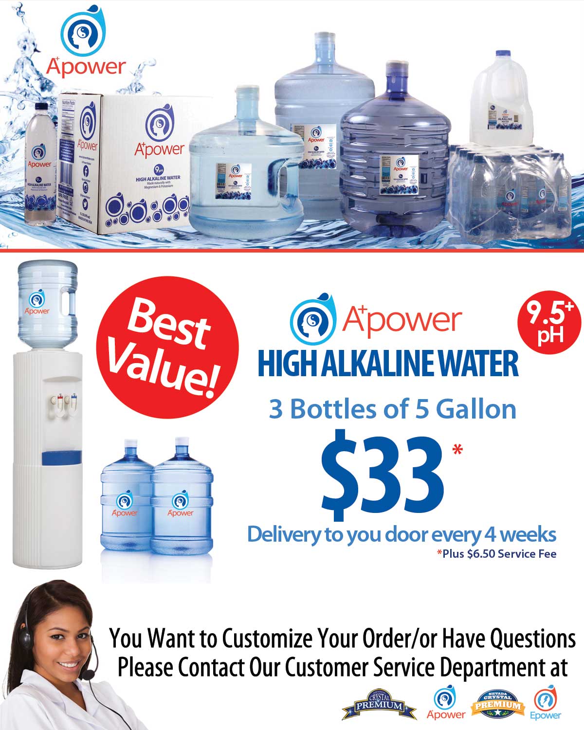 A bottle of alkaline water showcasing Nevada Crystal Premium’s current offer for premium alkaline water delivery services.